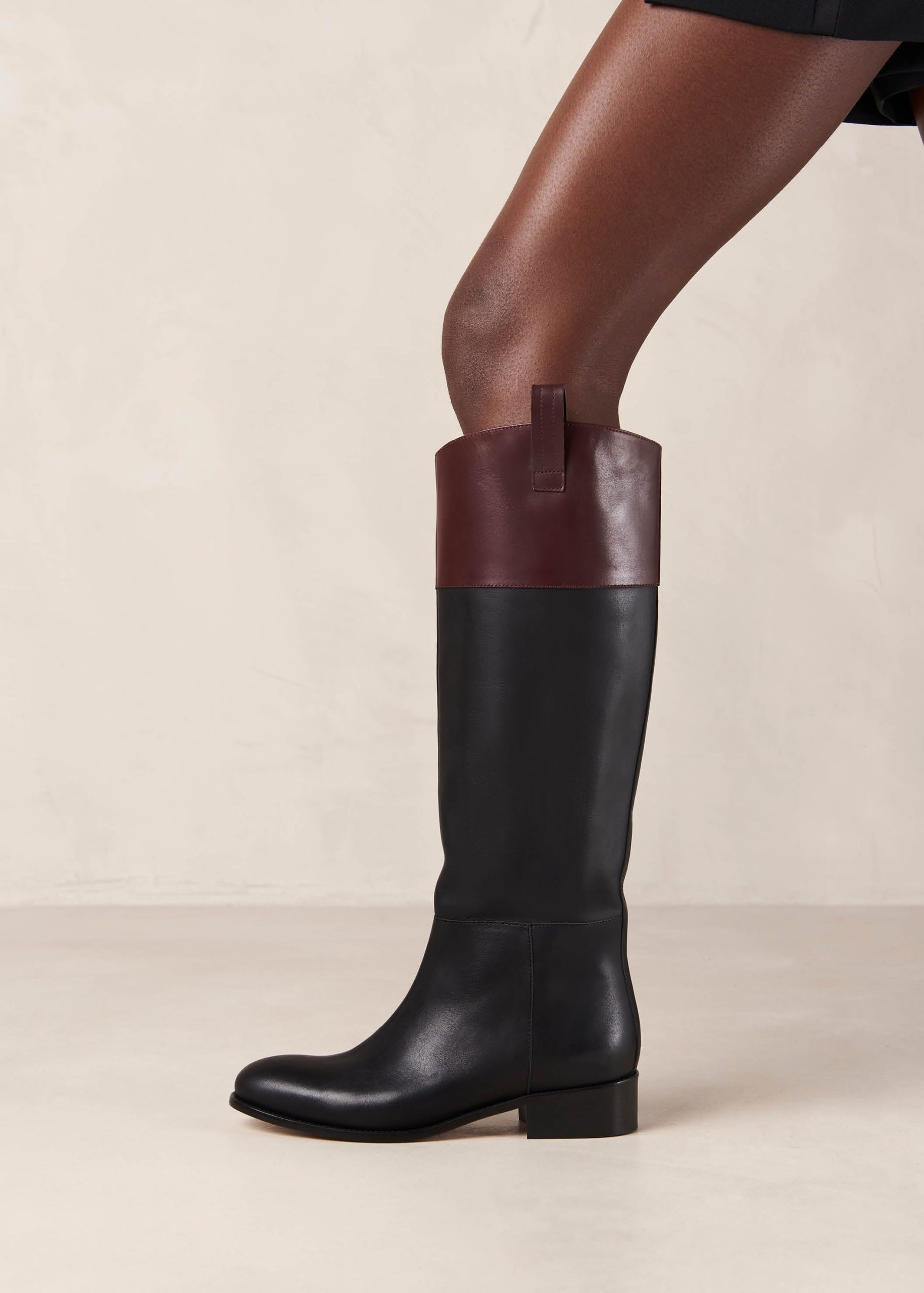 Billie Bicolor Black Burgundy Leather Boots - Image 2