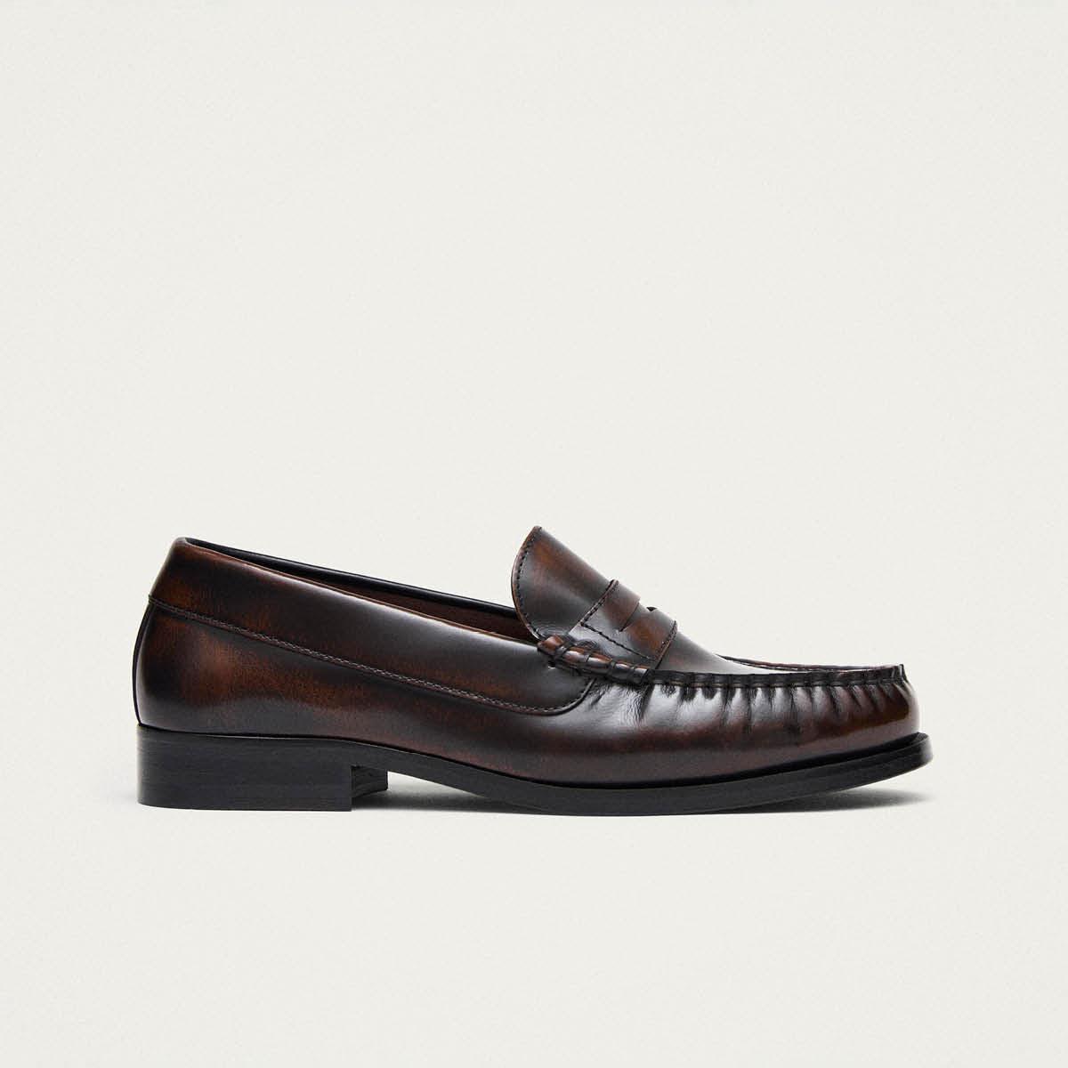 Rivet Brushed Coffee Brown Leather Loafers - Image 3