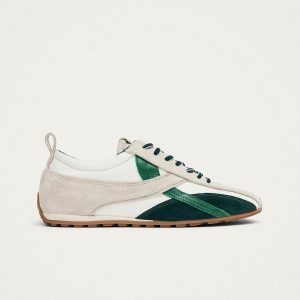 Tb.304 Nylon White & Green Leather Sneakers